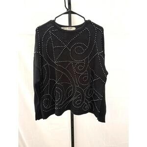 Kitty Hawk by Vivian Wang Black  Blend Sweater with Studded Design, Size Small